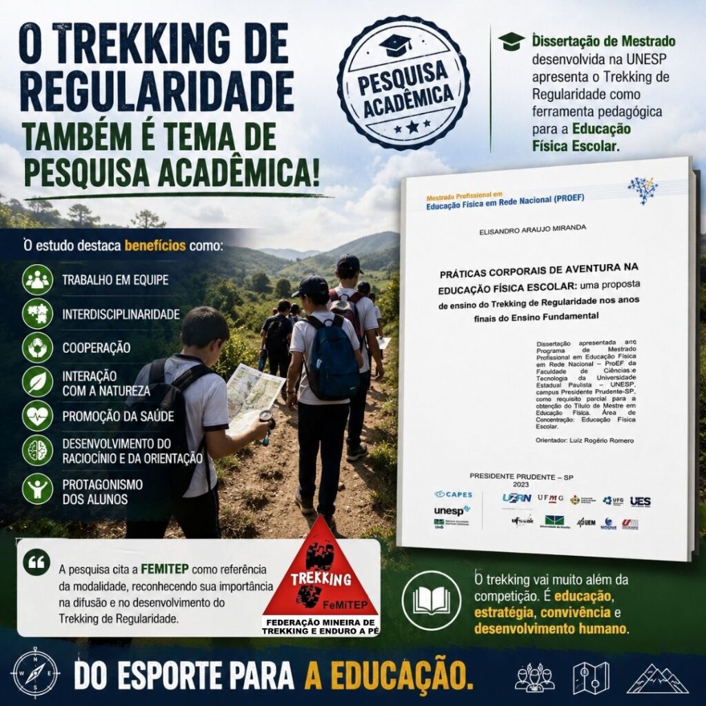 Pesquisa acadêmica destaca o Trekking de Regularidade como ferramenta pedagógica na Educação Física Escolar