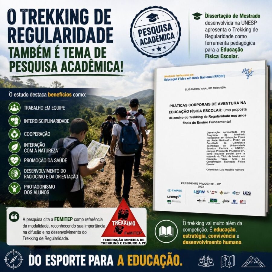 Pesquisa acadêmica destaca o Trekking de Regularidade como ferramenta pedagógica na Educação Física Escolar